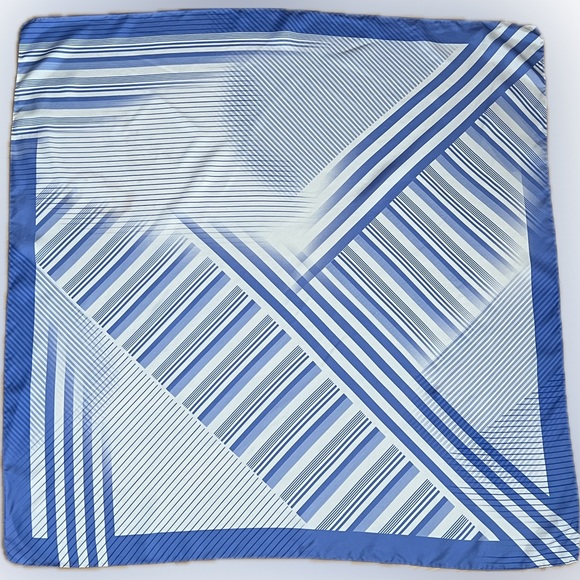 💙Blue Stripe Square Silk Neck Hair Scarf by Lafayette 148 - Picture 16 of 17